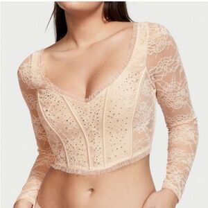 Victoria's Secret Dream Angels Pink Rhinestones Poet Core Corsage Crop Top S (5)